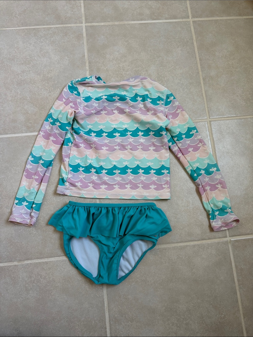 Ruffle Butts Teal, Mint & Lavender Girls Long Sleeve Rashguard Set